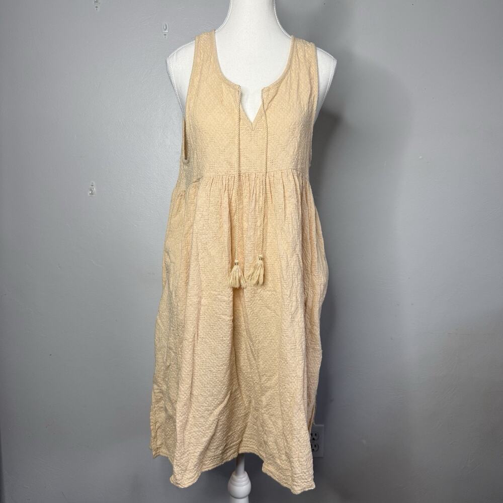 Free People Textured Sleeveless Midi Dress Peach Beige Cotton Pockets Size XS